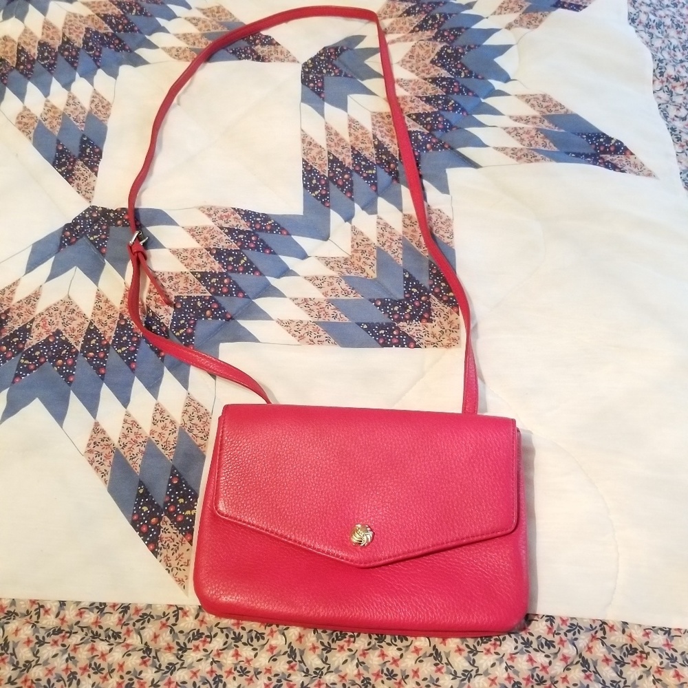 Talbots Genuine Leather Red Satchel w/ gold buckle